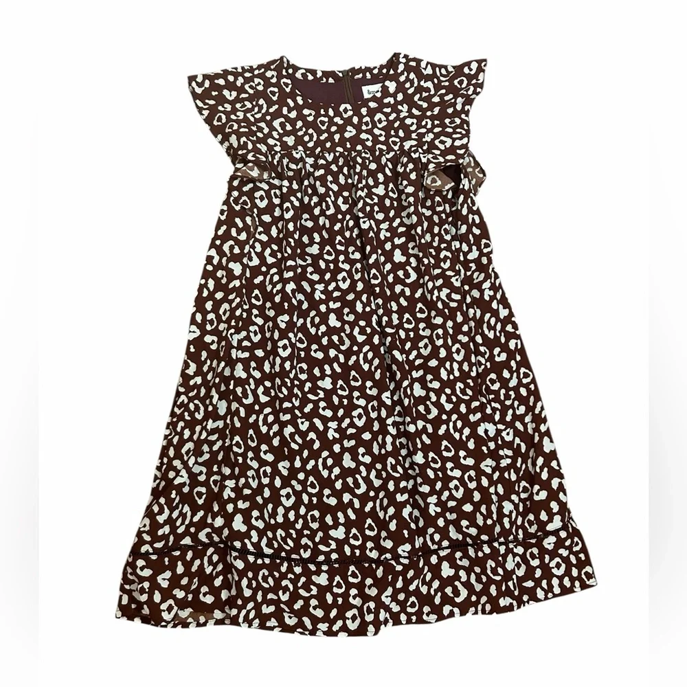 &merci Brown & White Leopard Ruffle Short Sleeve Swing Dress Women’s Sz Small - Picture 3 of 13